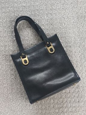 GORGEOUS Vintage 60s Shields & Horner Navy Blue Leather Handbag W/Gold Hardware